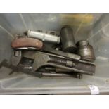 Box small quantity various tools including chuck, calipers etc