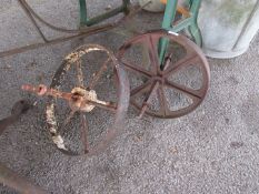 Two metal plough wheels