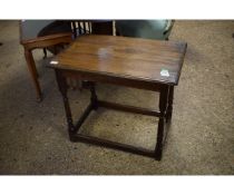 MADE UP FROM PERIOD TIMBERS RECTANGULAR SIDE TABLE, SUPPORTED ON FOUR TURNED LEGS