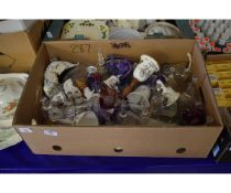 BOX CONTAINING MIXED GLASS AND CHINA TABLE BELLS ETC