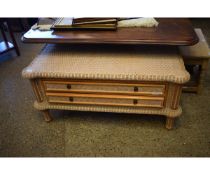 GOOD QUALITY WICKER COFFEE TABLE WITH TWO DRAWERS WITH REEDED LEGS