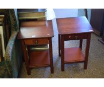 PAIR OF TEAK FRAMED BEDSIDE TABLES WITH SINGLE DRAWER AND OPEN SHELF