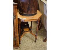 EDWARDIAN MAHOGANY HEXAGONAL OCCASIONAL TABLE ON FOUR RING TURNED LEGS WITH SECOND SHELF WITH