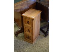 SMALL PINE THREE DRAWER STORAGE UNIT WITH RINGLET HANDLES