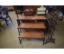 19TH CENTURY MAHOGANY FRAMED THREE GRADUATED STEPPED STAND OR BUFFET, WITH TURNED COLUMN SUPPORTS