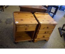 TWO PINE FRAMED BEDSIDE CHESTS, ONE WITH THREE DRAWERS AND ONE WITH SINGLE DRAWER AND OPEN SHELF (2)