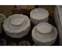 TRAY CONTAINING A GROUP OF OKA MODERN SHAPED EDGE DINNER PLATES, BOWLS ETC