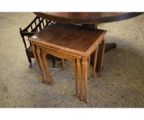 WALNUT NEST OF THREE TABLES WITH GLASS TOPS