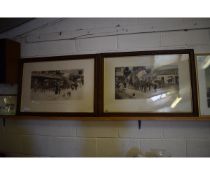 PAIR OF OAK FRAMED COLOURED PRINTS ENTITLED PREPARING FOR A HEAVY STAGE AND A FRESH TEAM