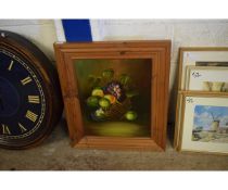 PINE FRAMED CONTINENTAL OIL ON BOARD OF A BASKET OF FRUIT