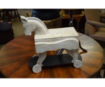 WHITE PINE FRAMED PULL ALONG HORSE