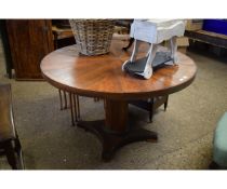 MAHOGANY SEGMENTED TOP CIRCULAR CENTRE TABLE WITH CANTED COLUMN ON A QUATREFOIL BASE