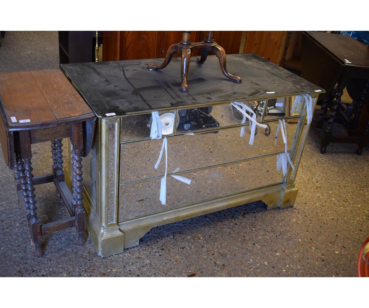 GOOD QUALITY MIRRORED CHEST WITH THREE DRAWERS OVER TWO DRAWERS WITH A SILVERED SURROUND