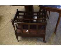 TEAK FRAMED REPRODUCTION CANTERBURY FITTED WITH SINGLE DRAWER WITH CASTERS