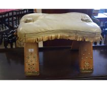 CREAM LEATHER TOPPED CAMEL STOOL