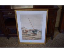 WILLIAM DALGLISH, SIGNED AND DATED AUG 1879, WATERCOLOUR, COASTAL SCENE WITH FISHER FOLK AND FISHING