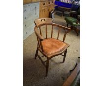 BEECHWOOD FRAMED OFFICE CHAIR WITH SPINDLE BACK WITH LEATHER UPHOLSTERED SEAT