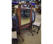 EDWARDIAN MAHOGANY FRAMED CHEVAL MIRROR WITH SATINWOOD BANDING WITH RECTANGULAR MIRROR SUPPORTED
