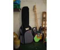 CASED ACOUSTIC GUITAR TOGETHER WITH A FURTHER LEGACY ELECTRIC GUITAR (2)