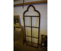 GOOD QUALITY 19TH CENTURY OAK FRAMED ARCHED TOP SEVEN PANEL GLASS WINDOW