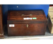 MID TO LATE 19TH CENTURY MAHOGANY TEA CADDY WITH COPPER CARRYING HANDLE AND FITTED INTERIOR