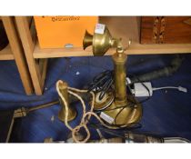 VINTAGE HAND PUMP TOGETHER WITH A BRASS VINTAGE STYLE TELEPHONE
