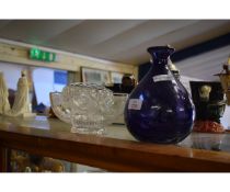 STUART CRYSTAL ETCHED BOWL, A FURTHER ROSE BOWL AND AN AMETHYST MODERN GLASS VASE (3)