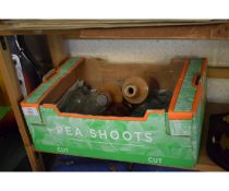 BOX CONTAINING BREWERY BOTTLES, GLASS BOTTLES ETC