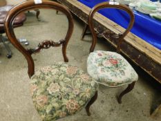 PAIR OF VICTORIAN BALLOON BACK DINING CHAIRS WITH FLORAL UPHOLSTERED SEATS AND CABRIOLE FRONT LEGS