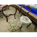 PAIR OF VICTORIAN BALLOON BACK DINING CHAIRS WITH FLORAL UPHOLSTERED SEATS AND CABRIOLE FRONT LEGS