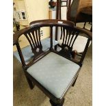 19TH CENTURY MAHOGANY CORNER CHAIR WITH SPLAT BACK AND DROP IN SEAT WITH PAD FRONT LEGS