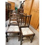 SET OF FOUR MID-20TH CENTURY LADDERBACK DINING CHAIRS WITH BOBBIN TURNED SUPPORTS AND DROP IN