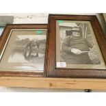 OAK FRAMED PHOTOGRAPH OF AN OLD FISHERMAN TOGETHER WITH A FURTHER DRAY HORSE ETC