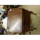 REPRODUCTION MAHOGANY DROP FRONTED BUREAU WITH TWO DRAWERS ON STANDS