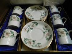 BOX OF CROWN STAFFORDSHIRE TEA WARES