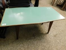 GREEN MELAMINE TOP RETRO COFFEE TABLE ON TAPERING LEGS