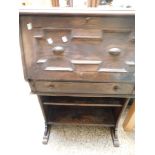EARLY 20TH CENTURY OAK FRAMED DROP FRONTED LADIES BUREAU WITH GEOMETRIC FRONT WITH SINGLE DRAWER AND