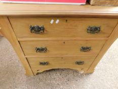 SATINWOOD THREE DRAWER CHEST WITH ART NOUVEAU STYLISED HANDLES