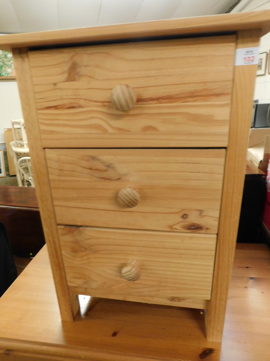 WAXED PINE THREE DRAWER BEDSIDE CABINET