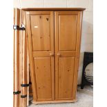 PINE DOUBLE DOOR WARDROBE WITH TURNED KNOB HANDLES