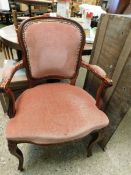 LOUIS XV STYLE ARMCHAIR WITH CORAL UPHOLSTERY AND CABRIOLE FRONT LEGS