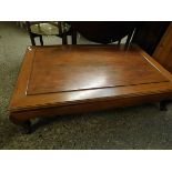 CHINESE HARDWOOD RECTANGULAR COFFEE TABLE ON SHAPED SQUAT LEGS