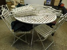 CIRCULAR FOLDING LATTICE TOP GARDEN TABLE WITH A SET OF FOUR FOLDING CHAIRS (5)