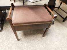 TEAK FRAMED SIDE RAIL PIANO STOOL WITH UPHOLSTERED TOP