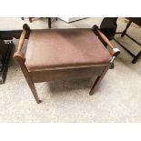 TEAK FRAMED SIDE RAIL PIANO STOOL WITH UPHOLSTERED TOP