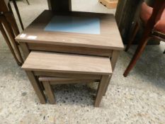 MELAMINE NEST OF THREE TABLES WITH GLASS INSERTS