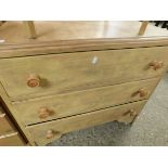 PLYWOOD FORMED THREE FULL WIDTH DRAWER CHEST WITH TURNED KNOB HANDLES