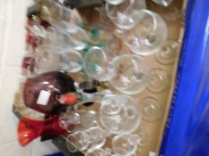 TWO BOXES OF MIXED GLASS WARES, WINE GLASSES, BRANDY BALLOONS ETC