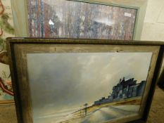 MODERN FRAMED PRINT TOGETHER WITH A FURTHER OIL OF A COASTAL SCENE BY PETER WILLIAMS