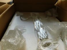PAIR OF FACETED GLASS TWO BRANCH CANDELABRA